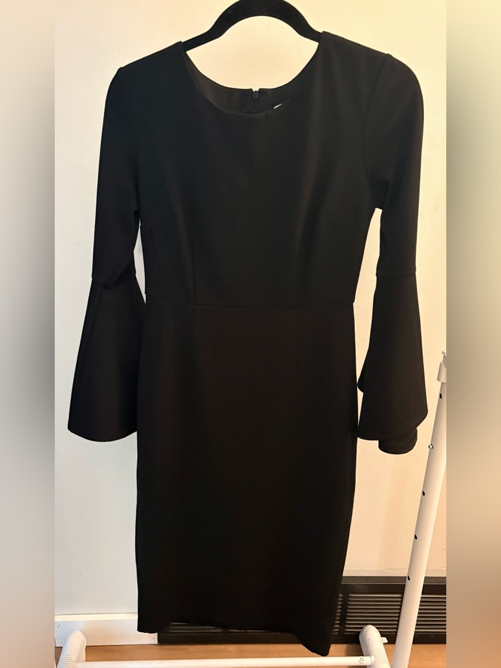 Classic Black Bell-Sleeve Sheath Dress